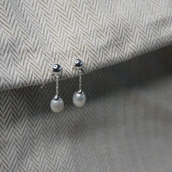 Silver Pearl Drop: Freshwater Pearl Earrings